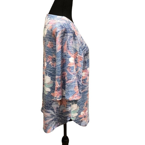 westbound Blue Pink White Large Floral Print Short Sleeve Top Size Large - Picture 2 of 9